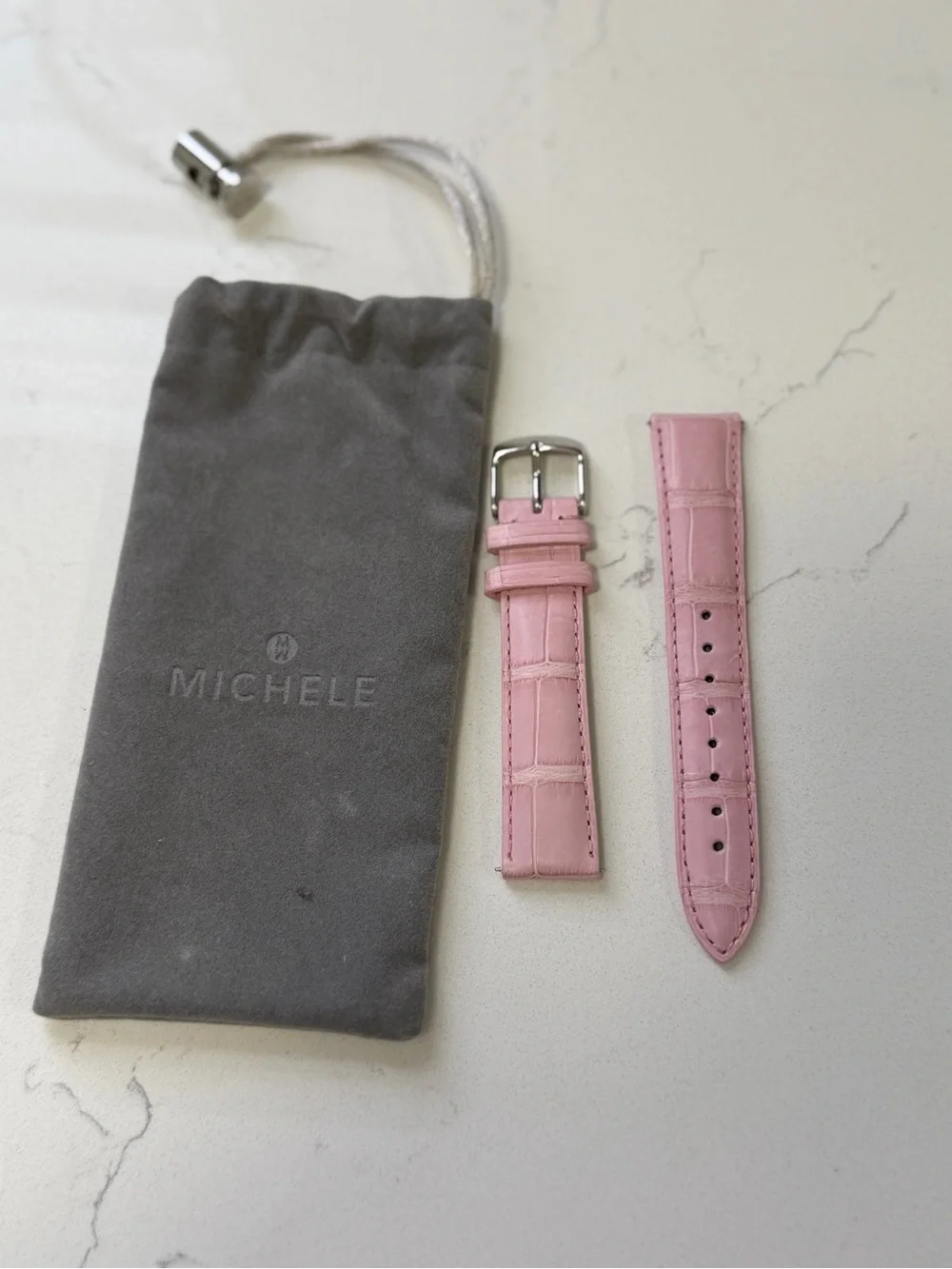 Michele Pink Genuine Alligator Watch Strap with Silver Buckle Size 18